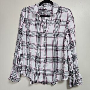 Cato est. 1946 womens plaid button down flowy blouse size XL
